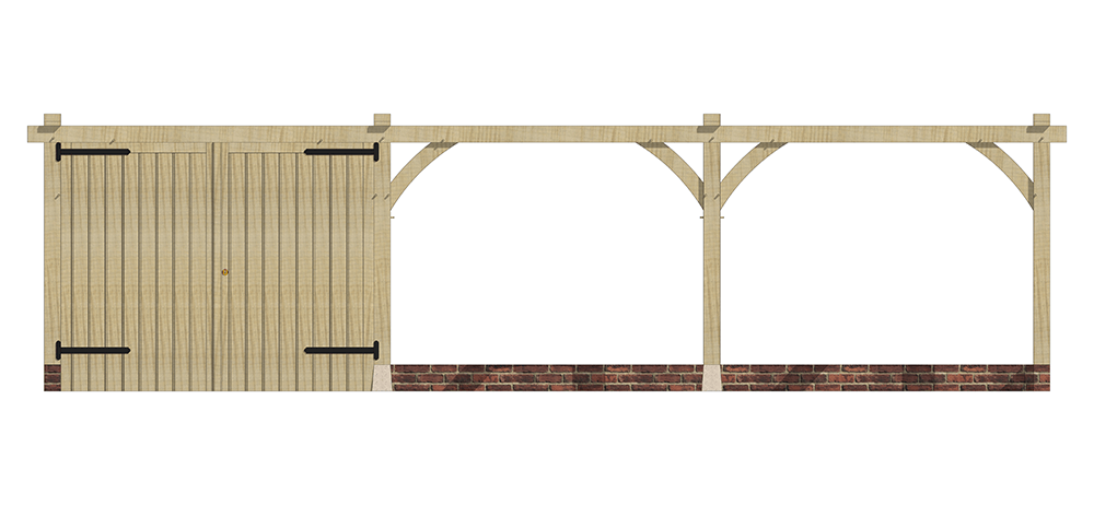 Three Bay Single Storey Oak Framed Garage with 1 set of Oak Garage doors in the first bay