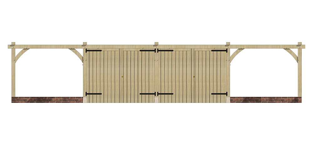 Four Bay Single Storey Oak Framed Garage with 2 sets of Oak Garage doors in bays two and three