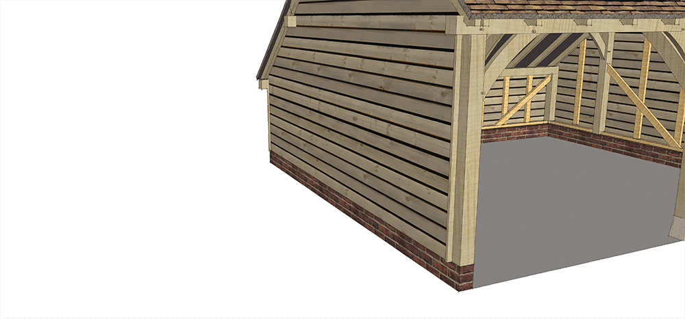 Oak framed single storey garage with no logstore