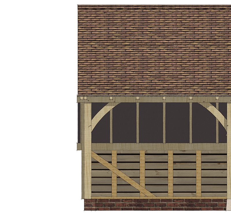 Single Storey Oak framed garage with gable roof to the left hand side