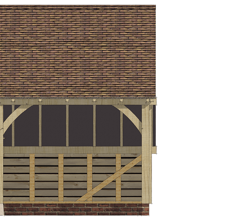 Single Storey Oak framed garage with gable roof to the right side