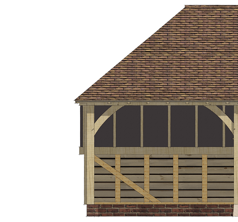 Single Storey Oak framed garage with hipped roof to the left hand side