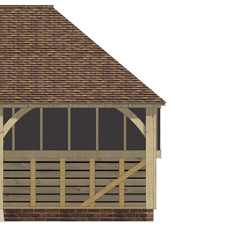 Single Storey Oak framed garage with hipped roof to the right hand side